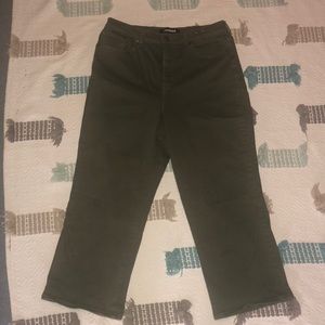 Wide leg cropped olive green Express jeans